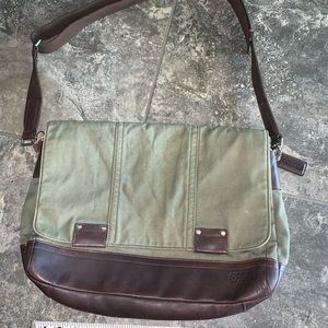 Coach Olive Khaki Leather Trimmed Messenger Bag